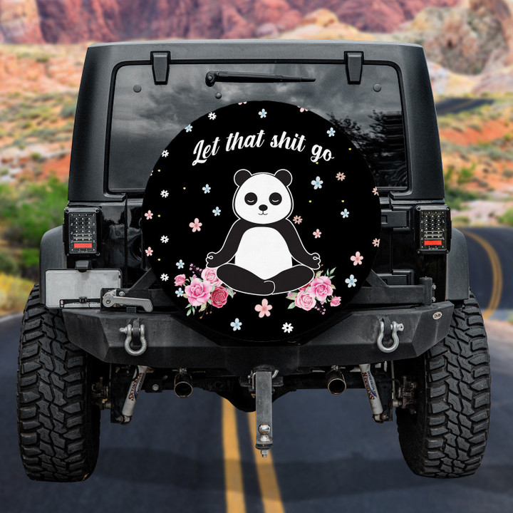 Funny Yoga Panda Namaste Flower Pattern Black Theme Printed Car Spare Tire Cover
