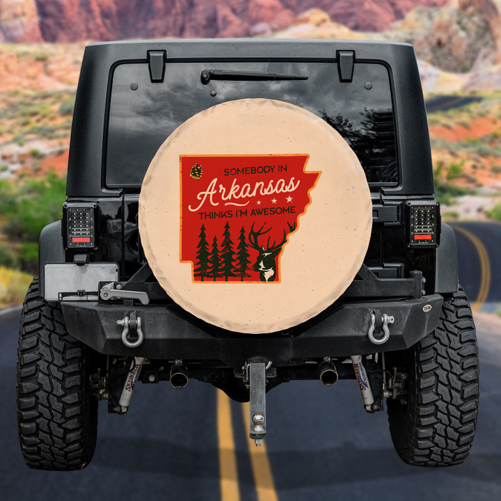 Rustic Arkansas Flag Someone In Arkansas Thinks I'm Awesome Beige Theme Printed Car Spare Tire Cover