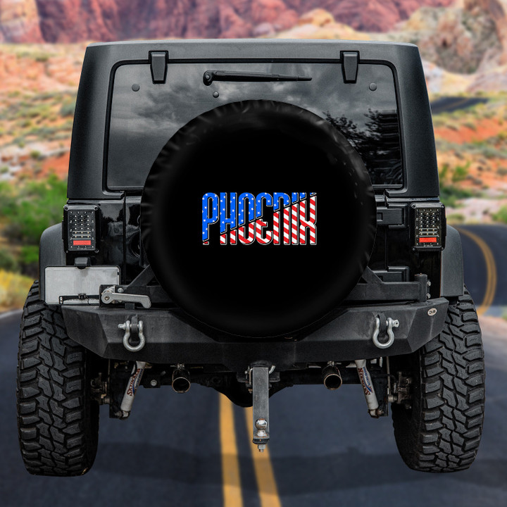 Phoenix American Flag Pattern Black Printed Car Spare Tire Cover