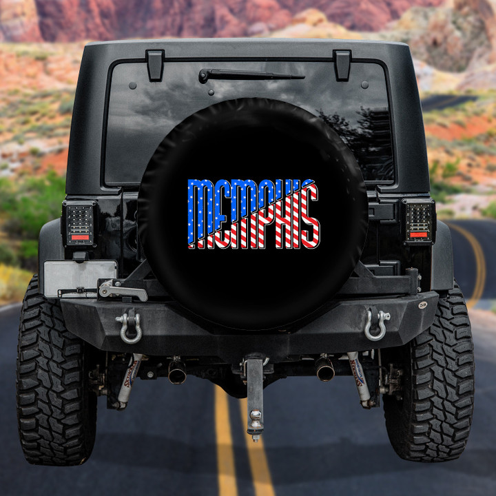 Memphis American Flag Pattern Black Printed Car Spare Tire Cover