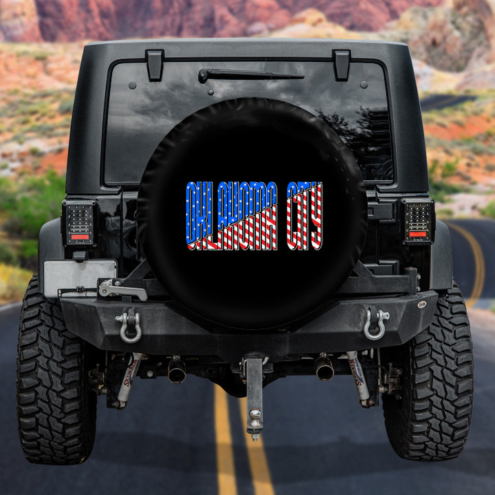 Oklahoma City American Flag Pattern Black Printed Car Spare Tire Cover