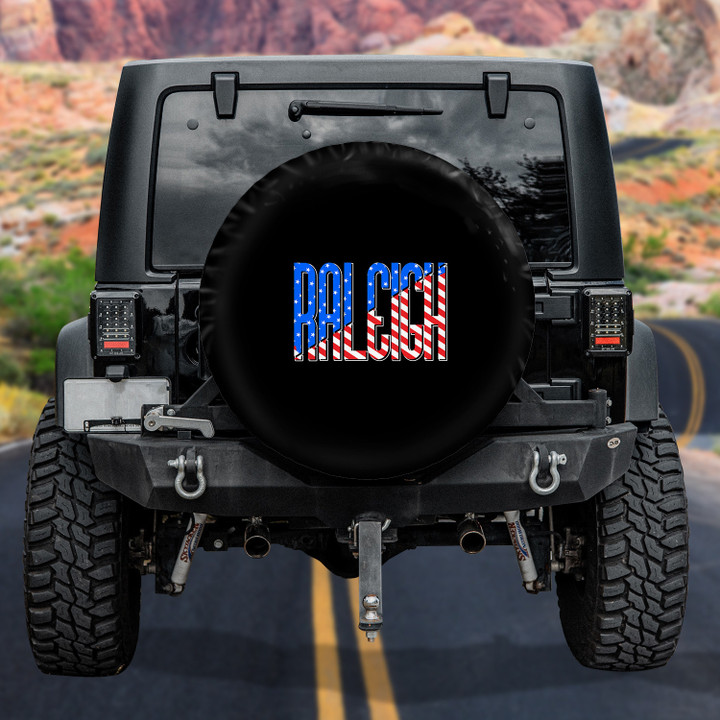 Raleigh American Flag Pattern Black Printed Car Spare Tire Cover