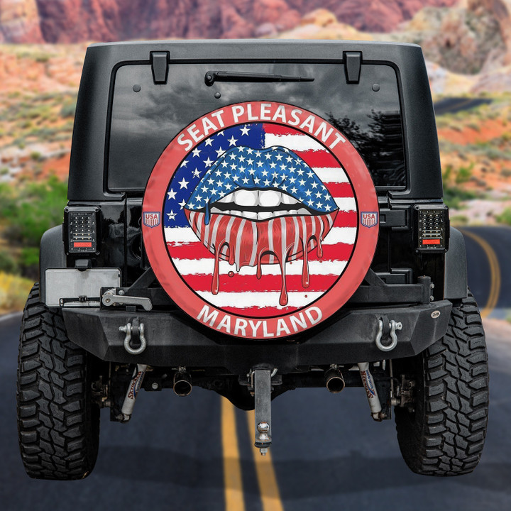Seat Pleasant Maryland American Lips Independence Day Flag Pattern Printed Car Spare Tire Cover