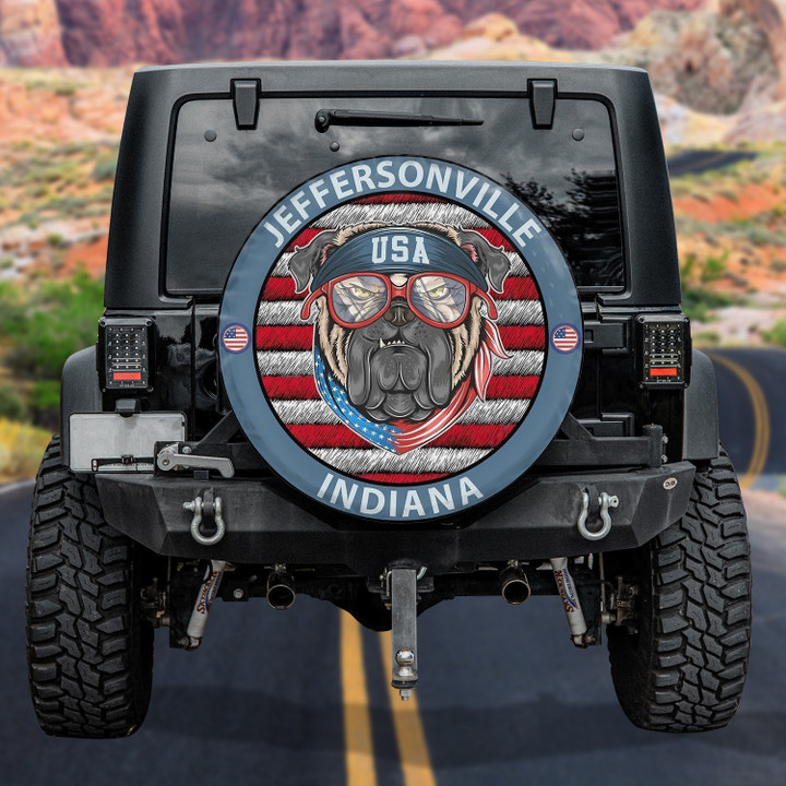 Jeffersonville Indiana American Bulldog Independence Day Flag Pattern Printed Car Spare Tire Cover