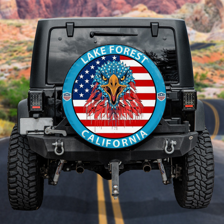 Lake Forest California American Eagle Independence Day Flag Pattern Printed Car Spare Tire Cover