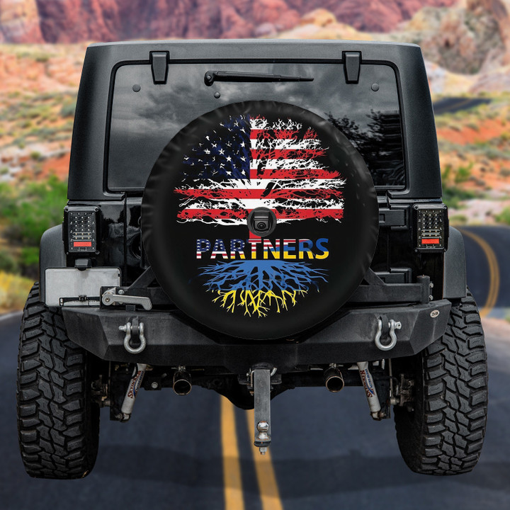 American Tree Roots Partners Fourth Of July American Flag Pattern Printed Car Spare Tire Cover