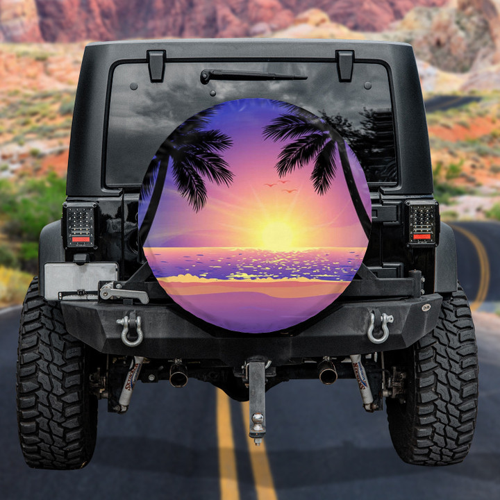 Sunset Lovers Beach Scenary Tropical Coconut Palm Tree Printed Car Spare Tire Cover