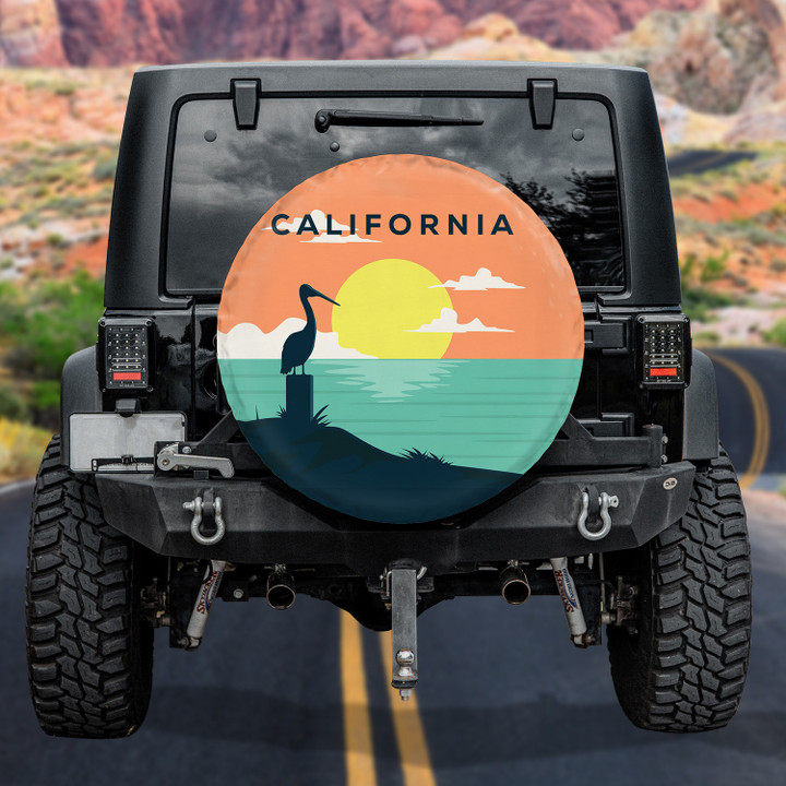 California Flamingo And Sunrise Beach Scenary Printed Car Spare Tire Cover