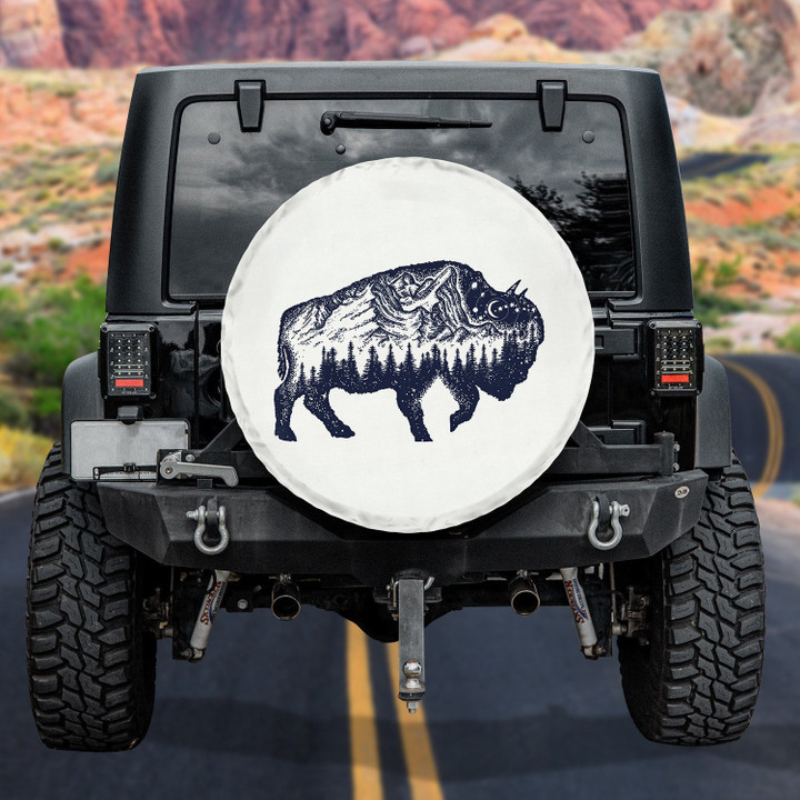 Spare Tire Cover Blue Wildebeest Double Exposure Tattoo Art