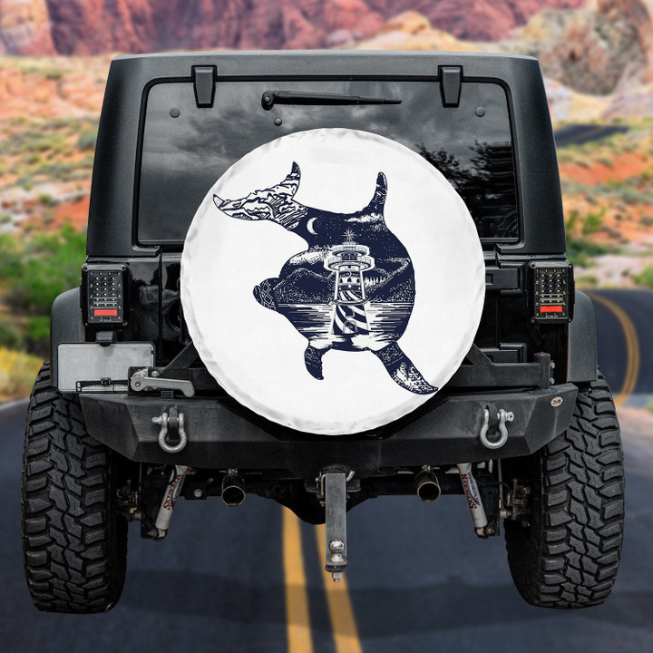 Spare Tire Cover Dolphin Double Exposure Tattoo Art