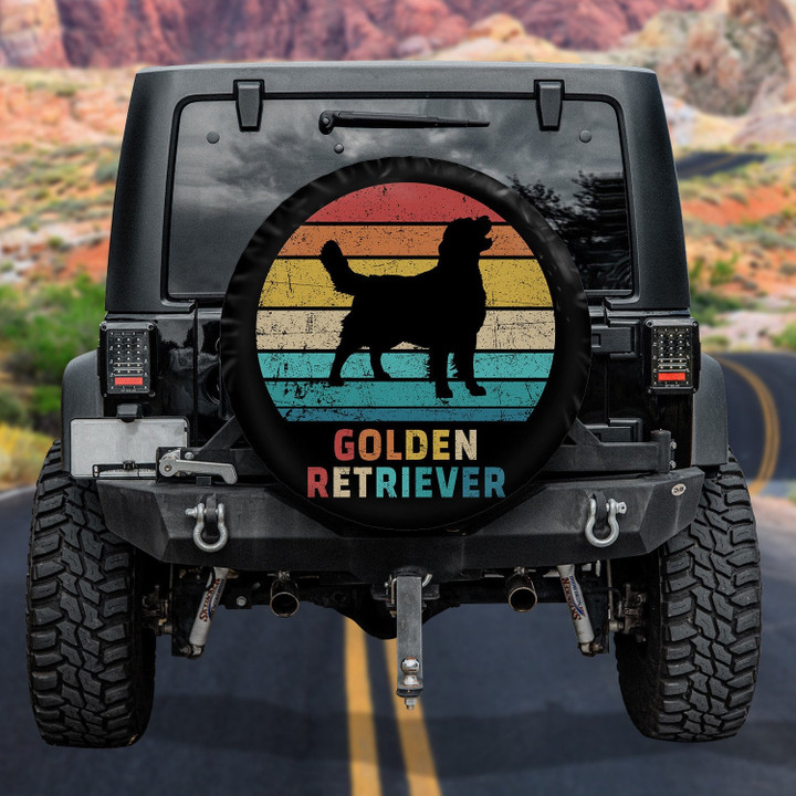 Golden Retriever Dog Silhouette Colorful Vintage Design Spare Tire Covers