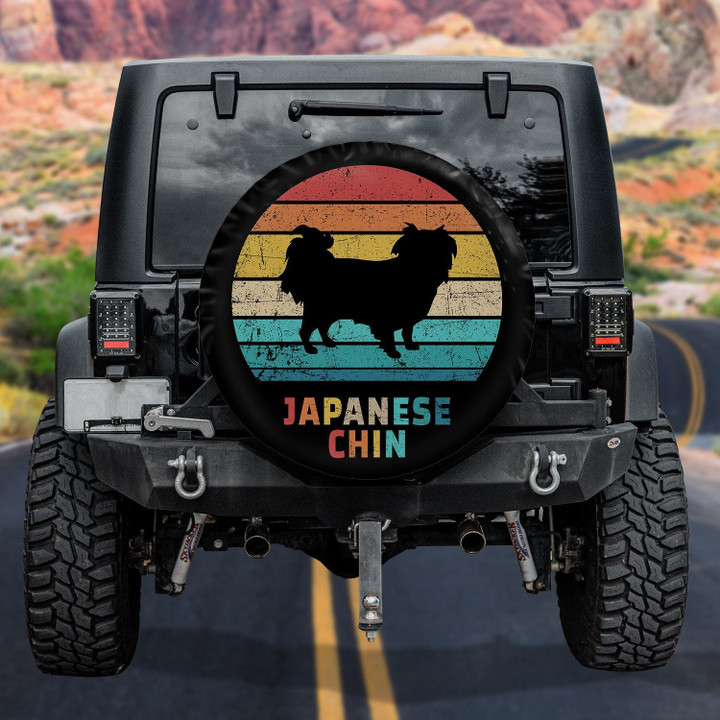 Japanese Chin Dog Silhouette Colorful Vintage Design Spare Tire Covers