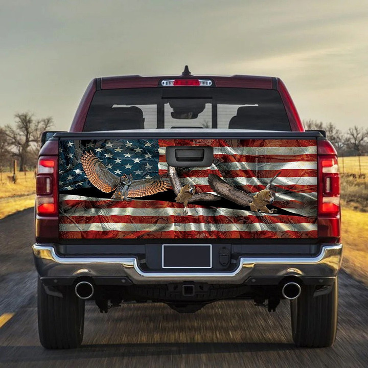 Owls USA Flag Truck Tailgate Decal Car Back Sticker