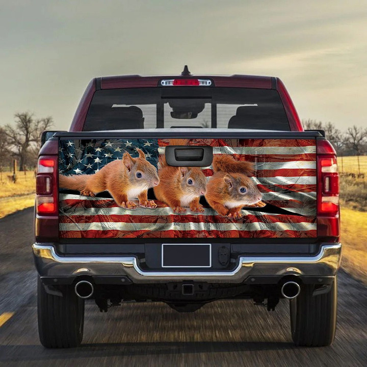 Squirrels USA Flag Truck Tailgate Decal Car Back Sticker