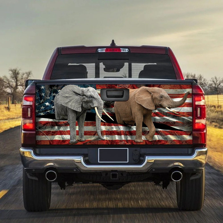 Elephants USA Flag Truck Tailgate Decal Car Back Sticker