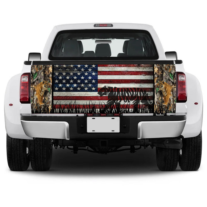 Tiger Silhouette USA Flag Truck Tailgate Decal Car Back Sticker