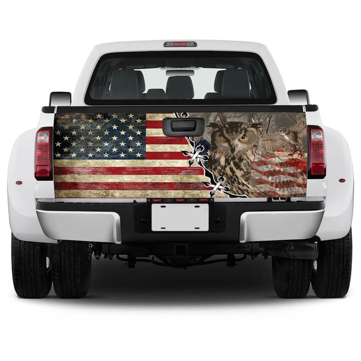 Owls Picture USA Flag Truck Tailgate Decal Car Back Sticker