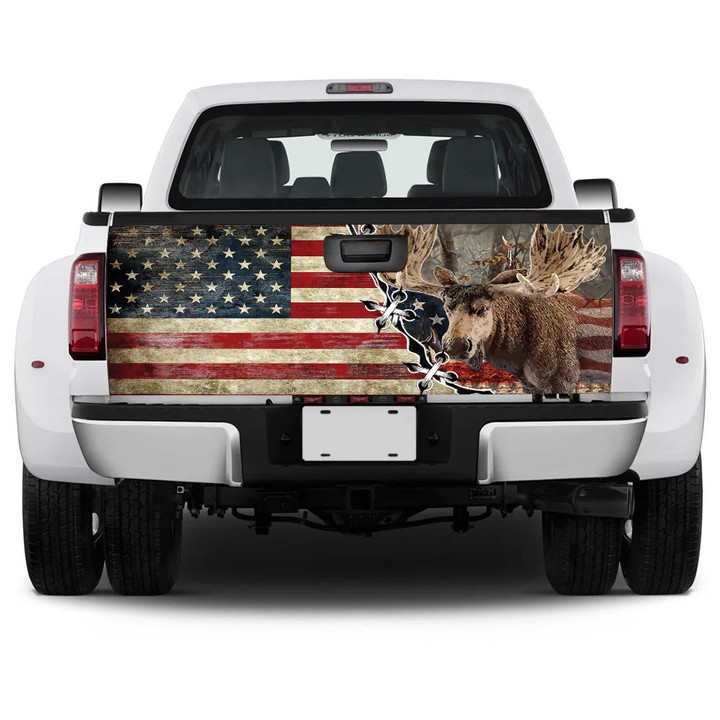 Mooses Picture USA Flag Truck Tailgate Decal Car Back Sticker