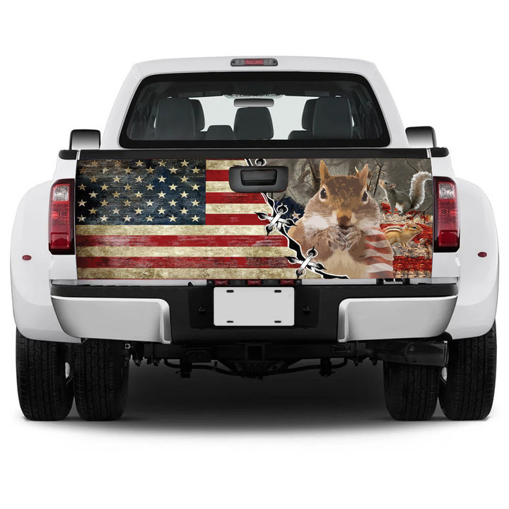 Squirrels Picture USA Flag Truck Tailgate Decal Car Back Sticker