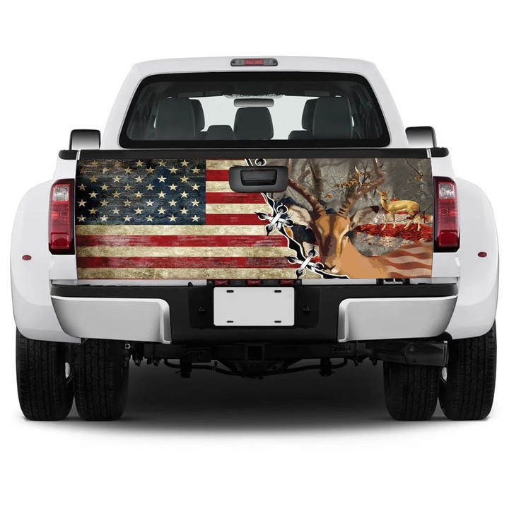 Deers Picture USA Flag Truck Tailgate Decal Car Back Sticker