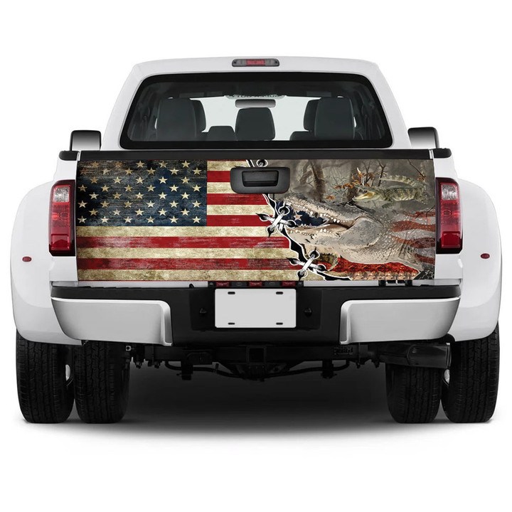 Alligators Picture USA Flag Truck Tailgate Decal Car Back Sticker