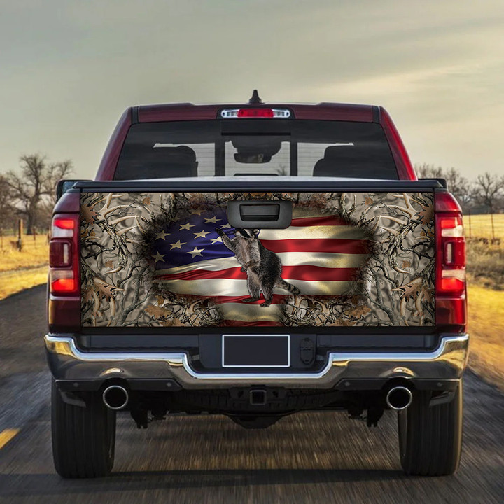 Raccon Inside USA Flag Thorn Bush Truck Tailgate Decal Car Back Sticker