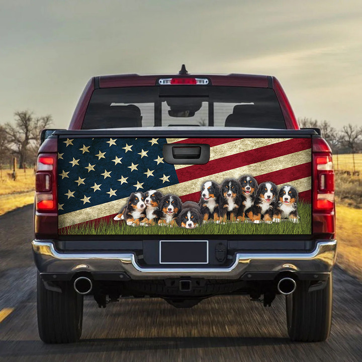 Bernese Mountain Dogs USA Flag Truck Tailgate Decal Car Back Sticker