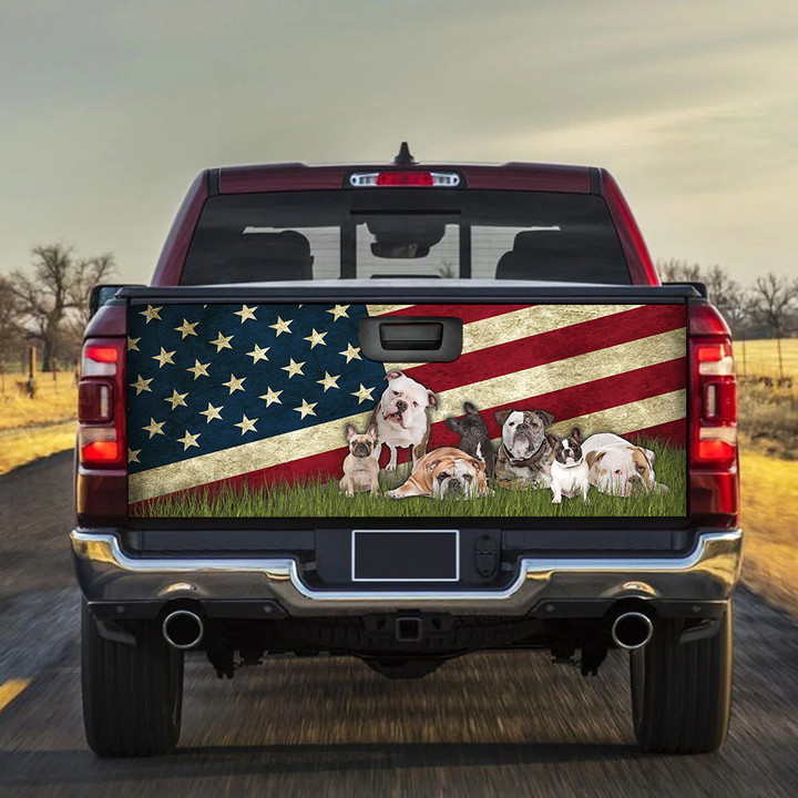 French Bulldogs USA Flag Truck Tailgate Decal Car Back Sticker