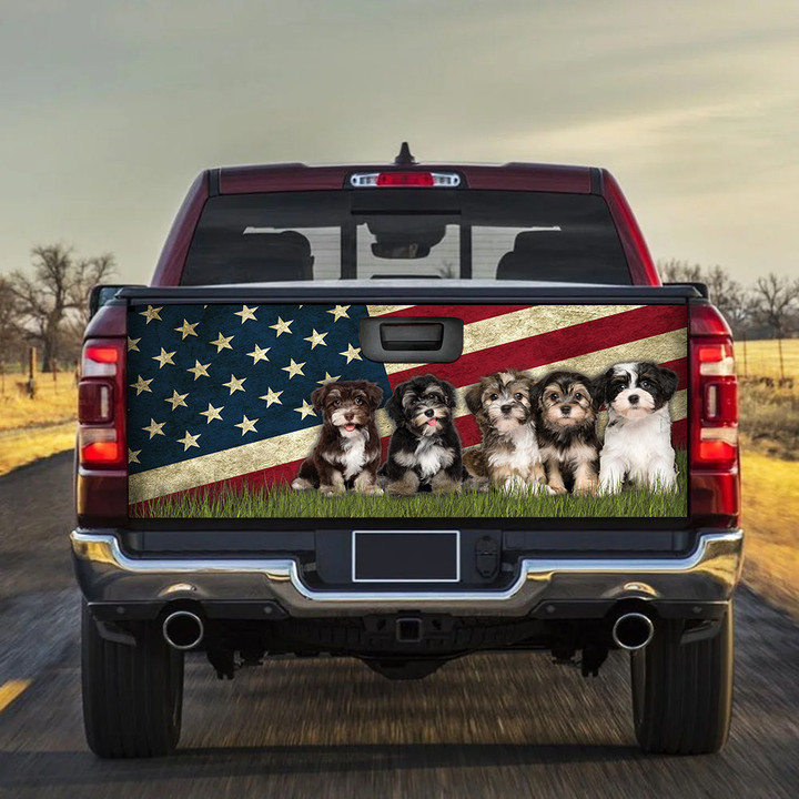 Havanese Dogs USA Flag Truck Tailgate Decal Car Back Sticker