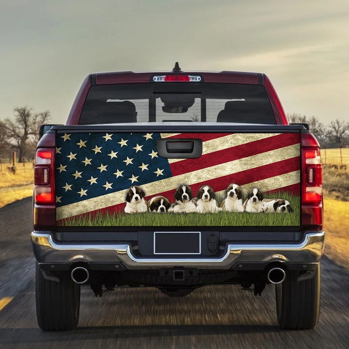 St. Bernard Dogs USA Flag Truck Tailgate Decal Car Back Sticker
