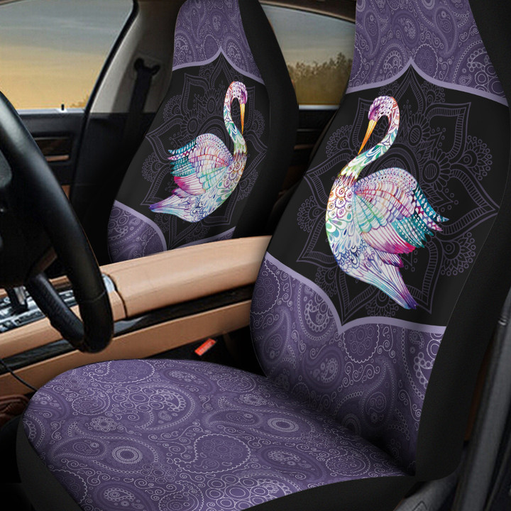 Bright Colored Decoration Swan Floral Circle Pattern On Purple Background Car Seat Covers