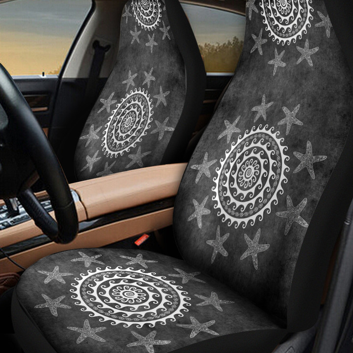 Stars Around Circle Swirl On Black Background Car Seat Covers