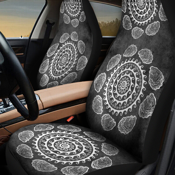 Scallop Patterns Drawing Around Circle Swirl On Black Background Car Seat Covers