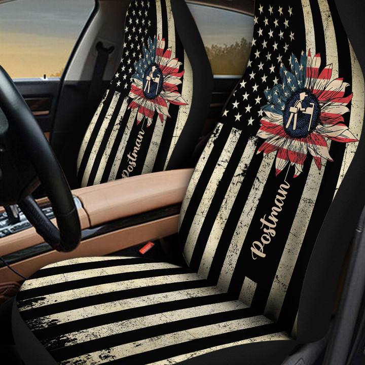 America Flag Sunflower Pattern Postman Car Seat Cover