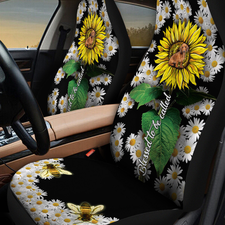 Dachshund Sunflower And Chrysanthemum Japonense Car Seat Cover