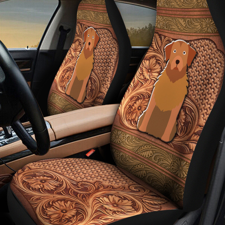 Golden Retriever Leather Carving Pattern Car Seat Cover