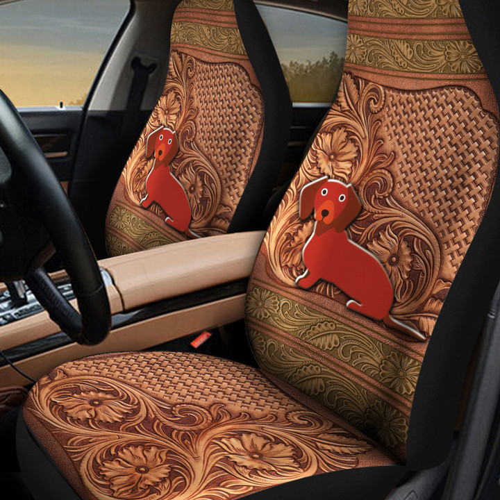 Dachshund Poodle Leather Carving Pattern Car Seat Cover