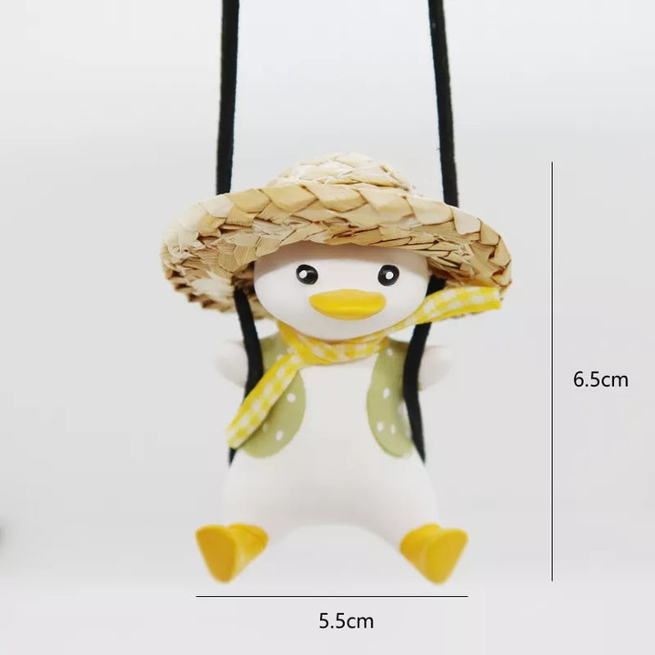 Gypsum Anime Straw Hat Duck Pendant Auto Rearview Mirror Hanging Ornaments