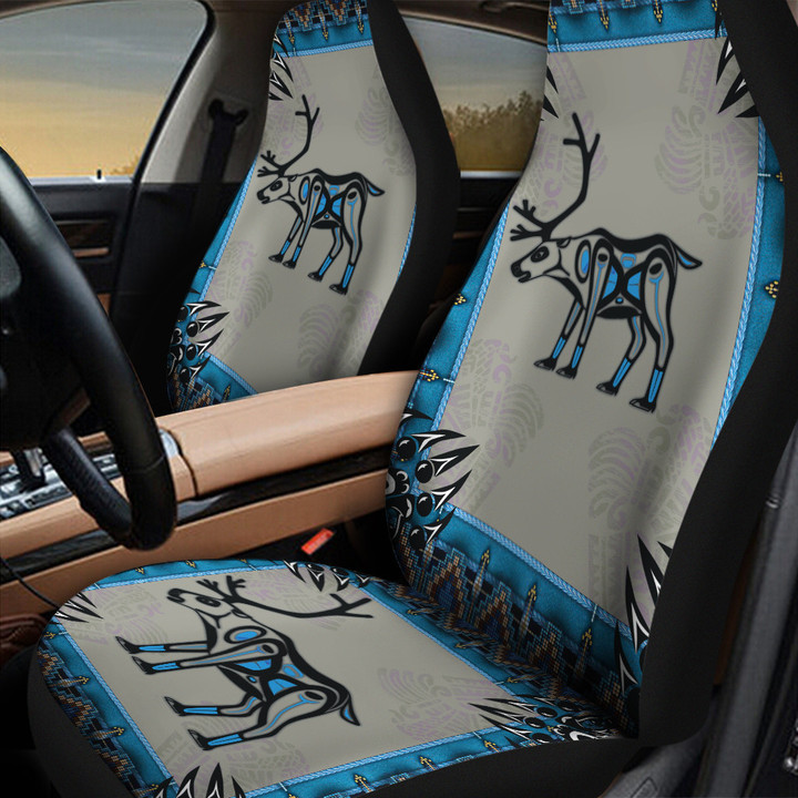 Deer With Pattern In Blue And Gray Background Car Seat Covers