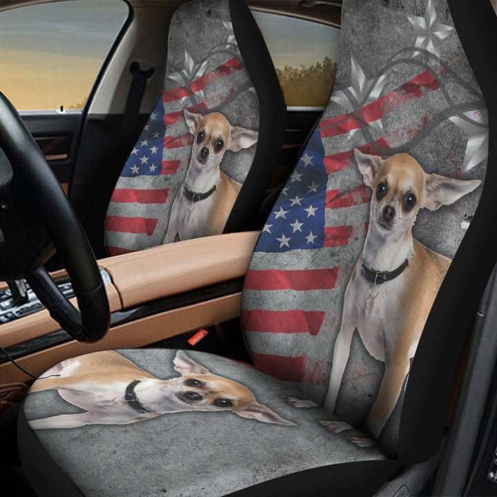 Chihuahua With Flag Of The United States And Stars In Gray Background Car Seat Covers