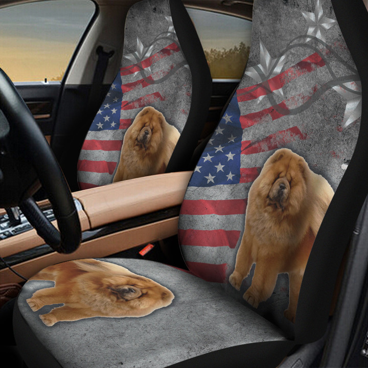 Chow Chow With Flag Of The United States And Stars In Gray Background Car Seat Covers
