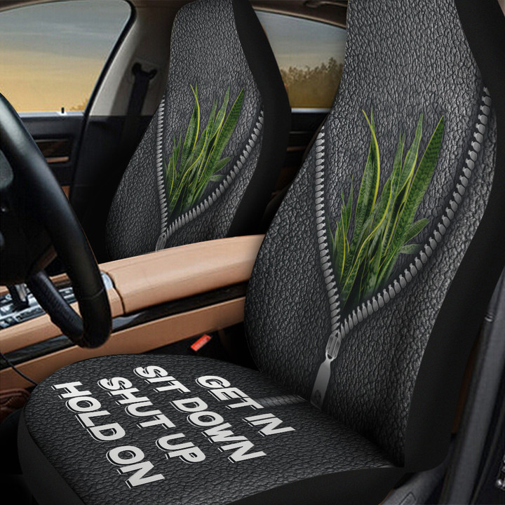 Snake Plant With Zipper Pattern In Black Background Car Seat Covers