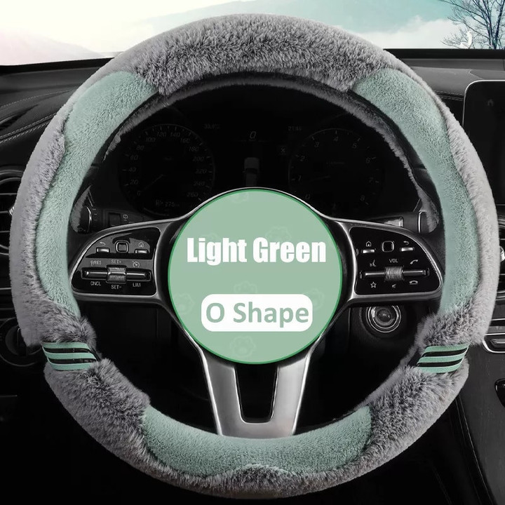 O/D Shape Fluffy Plush Winter Warm Steering Wheel Cover