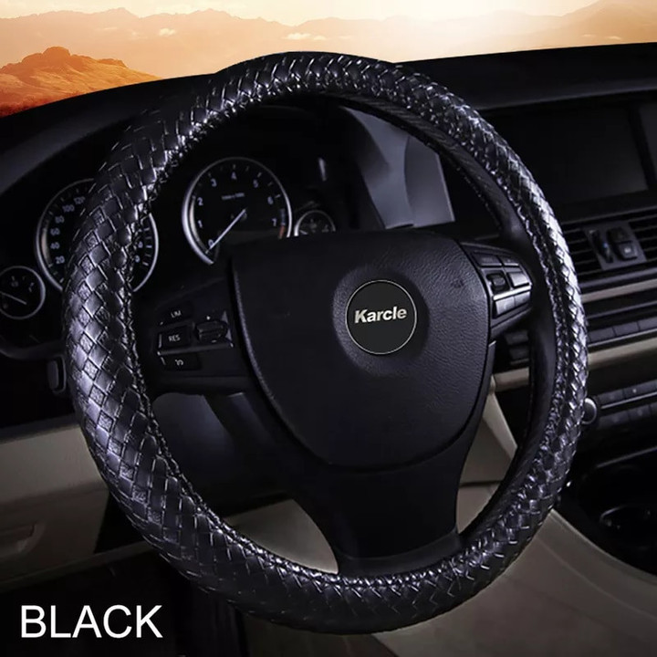 PU Leather Woven Pattern Braiding Style Steering Wheel Cover