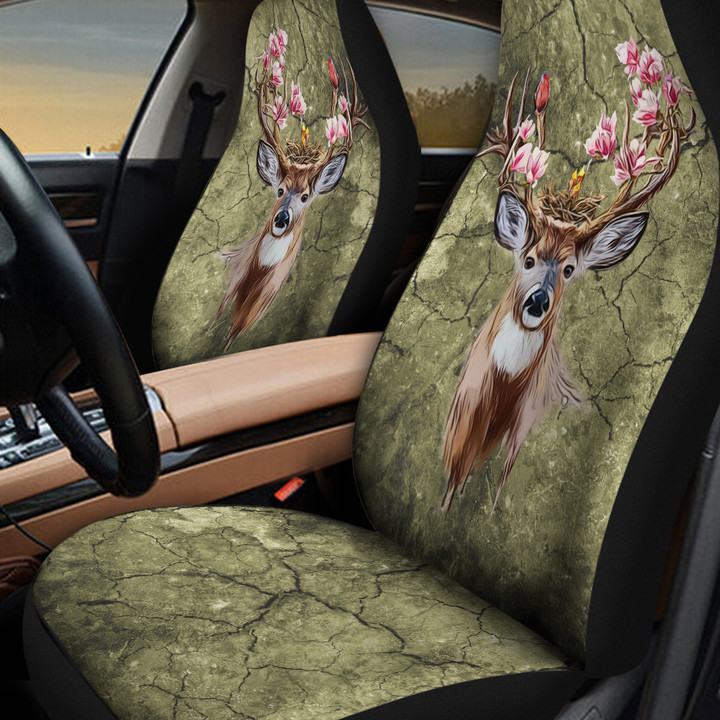 Cervus Portrait Crack Pattern Moss Car Seat Cover