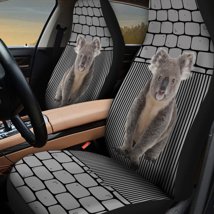Koala With Shapes Pattern In Gray Background Car Seat Cover
