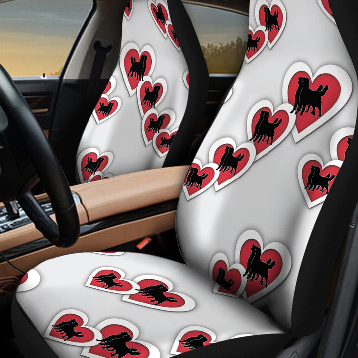 Golden Retriever Red Heart In White Background Car Seat Covers