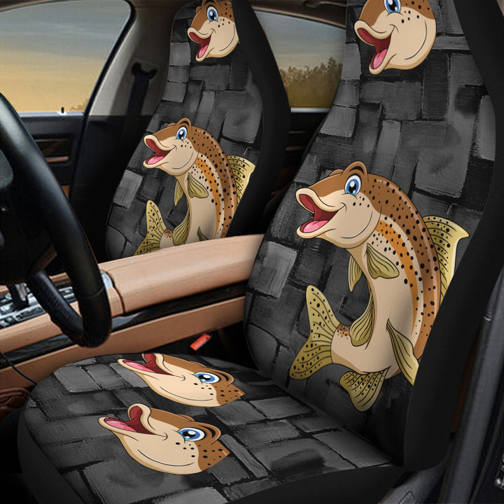 Fish With Rectangle Shapes In Black And Gray Background Car Seat Covers