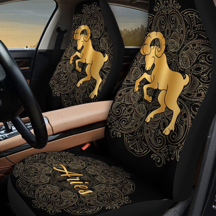 Aries Zodiac Mandala Golden Pattern Car Seat Cover