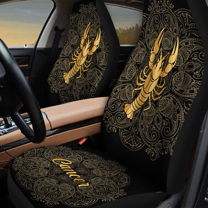 Cancer Zodiac Mandala Golden Pattern Car Seat Cover